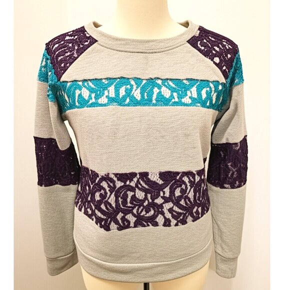 TRAME ITALY Ladies' sweatshirt with lace accent, size M, Made in Italy - Picture 1 of 9